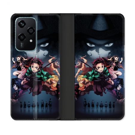 Housse cuir portefeuille Pour Honor 200 Lite 5G Manga Demon Slayer Noir