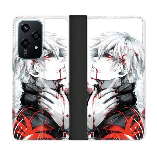 Housse cuir portefeuille Pour Honor 200 Lite 5G Manga Tokyo Ghoul Kaneki Blanc