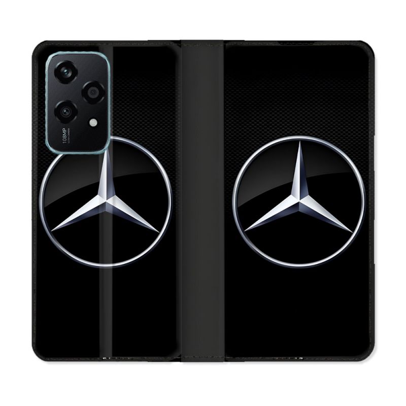 Housse cuir portefeuille Pour Honor 200 Lite 5G Mercedes Carbone