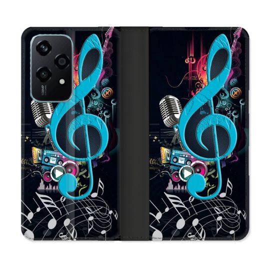 Housse cuir portefeuille Pour Honor 200 Lite 5G Musique Cle Sol Bleu