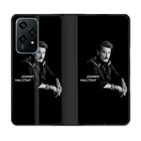 Housse cuir portefeuille Pour Honor 200 Lite 5G Musique Johnny Hallyday Noir