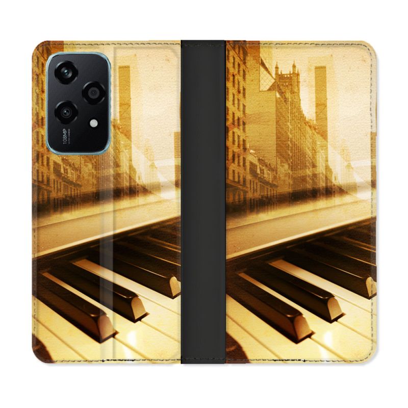 Housse cuir portefeuille Pour Honor 200 Lite 5G Musique Piano Retro