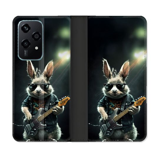 Housse cuir portefeuille Pour Honor 200 Lite 5G Musique Rock Lapin