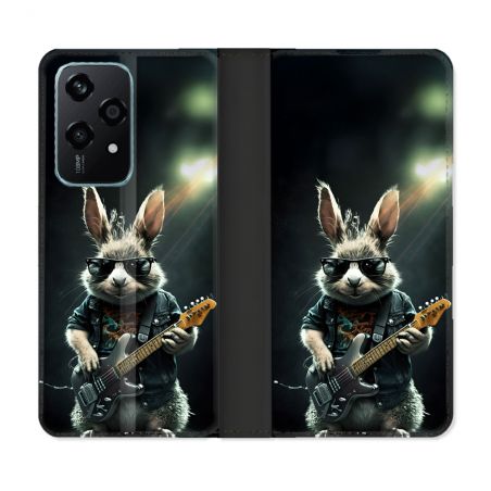 Housse cuir portefeuille Pour Honor 200 Lite 5G Musique Rock Lapin