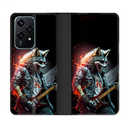 Housse cuir portefeuille Pour Honor 200 Lite 5G Musique Rock Loup