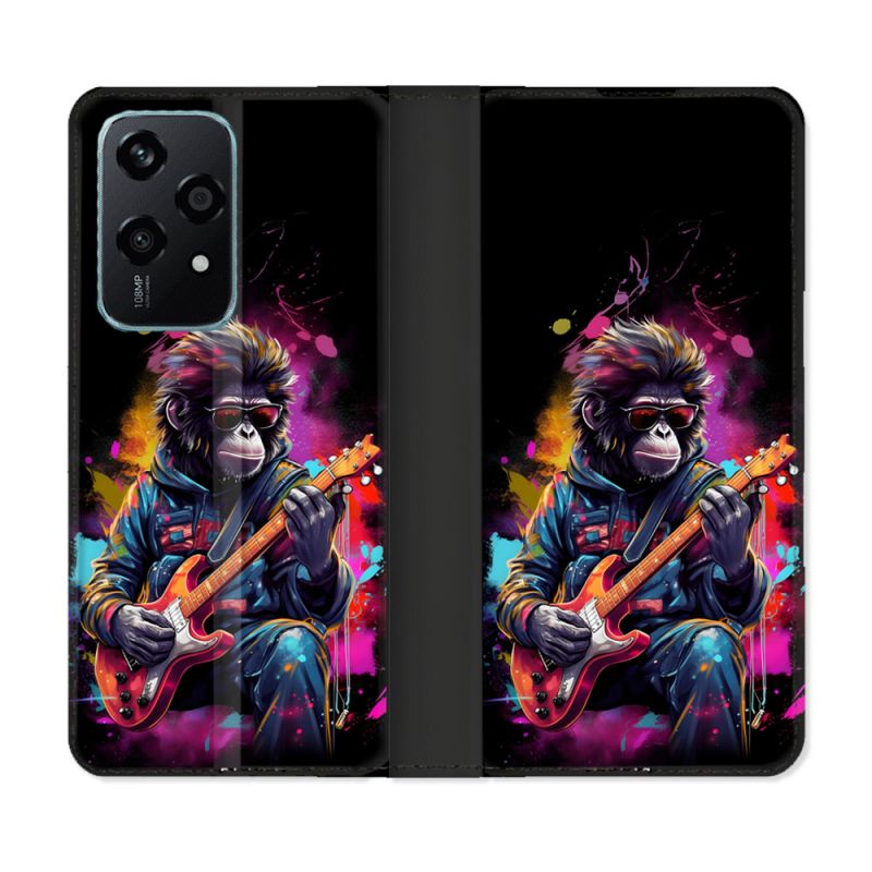 Housse cuir portefeuille Pour Honor 200 Lite 5G Musique Rock Singe