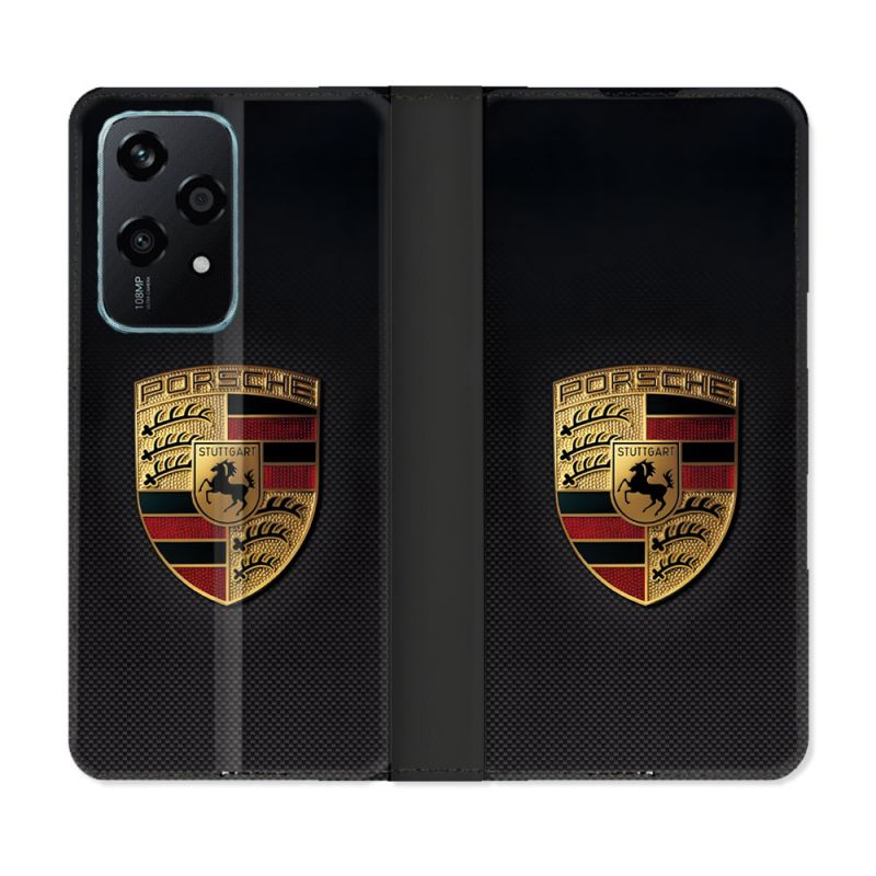 Housse cuir portefeuille Pour Honor 200 Lite 5G Porsche Carbone