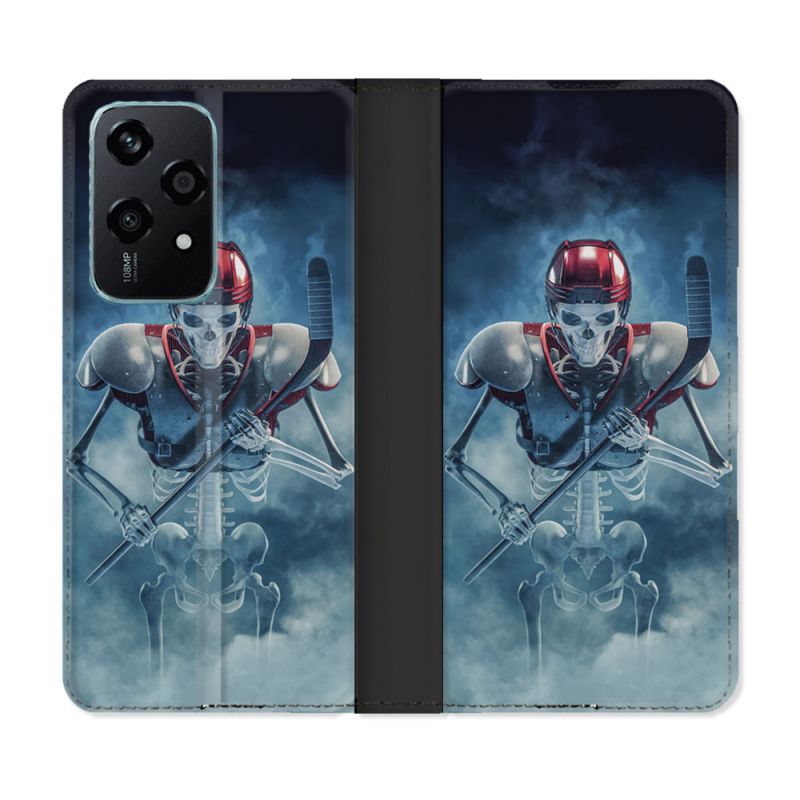 Housse cuir portefeuille Pour Honor 200 Lite 5G Sport Hockey Squelette