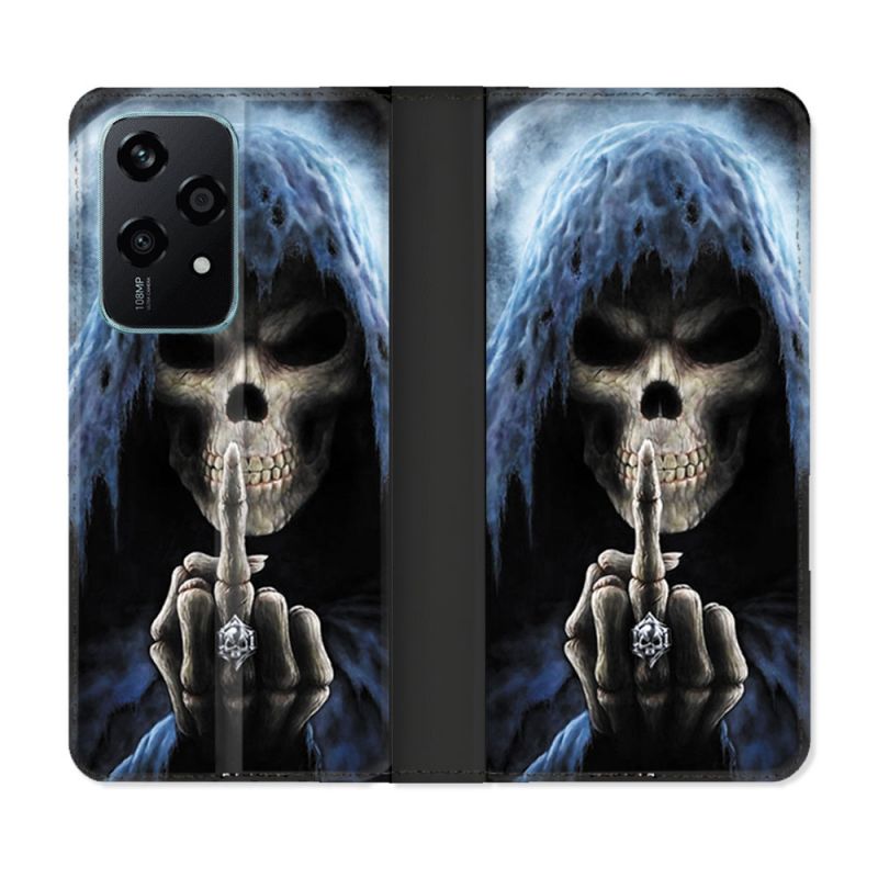 Housse cuir portefeuille Pour Honor 200 Lite 5G Tete de Mort Doigt