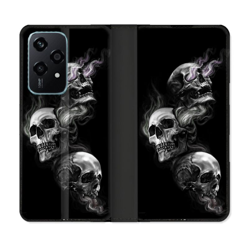 Housse cuir portefeuille Pour Honor 200 Lite 5G Tete de Mort Triple