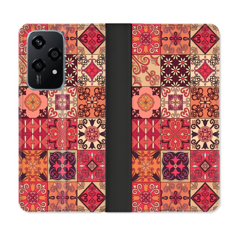 Housse cuir portefeuille Pour Honor 200 Lite 5G Texture Carreau Ciment Rouge