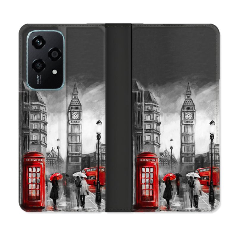 Housse cuir portefeuille Pour Honor 200 Lite 5G Voyage Angleterre Londres Vintage