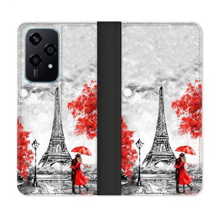 Housse cuir portefeuille Pour Honor 200 Lite 5G Voyage France Paris Rouge