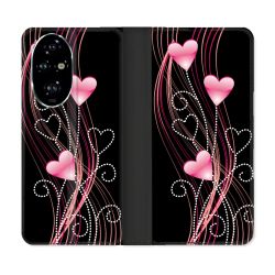 Housse cuir portefeuille Pour Honor 200 Pro 5G Amour Coeur Rose Montant sur Noir