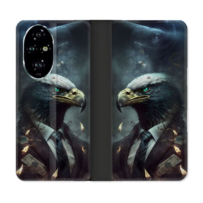 Housse cuir portefeuille Pour Honor 200 Pro 5G Animal Aigle Business