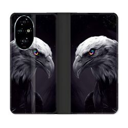 Housse cuir portefeuille Pour Honor 200 Pro 5G Animal Aigle Royal Noir