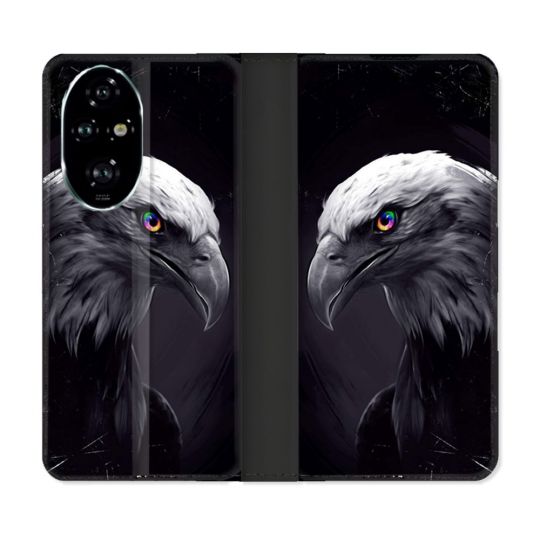 Housse cuir portefeuille Pour Honor 200 Pro 5G Animal Aigle Royal Noir
