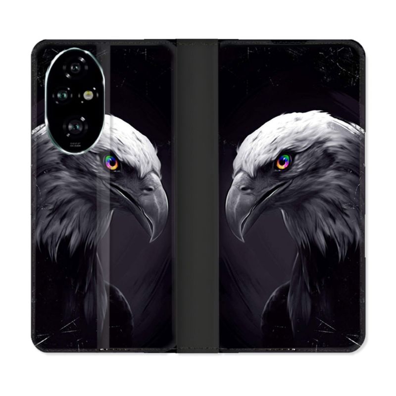 Housse cuir portefeuille Pour Honor 200 Pro 5G Animal Aigle Royal Noir