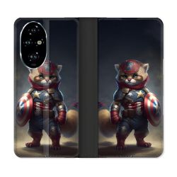 Housse cuir portefeuille Pour Honor 200 Pro 5G Animal Chat America