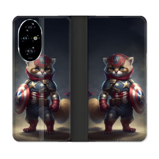 Housse cuir portefeuille Pour Honor 200 Pro 5G Animal Chat America