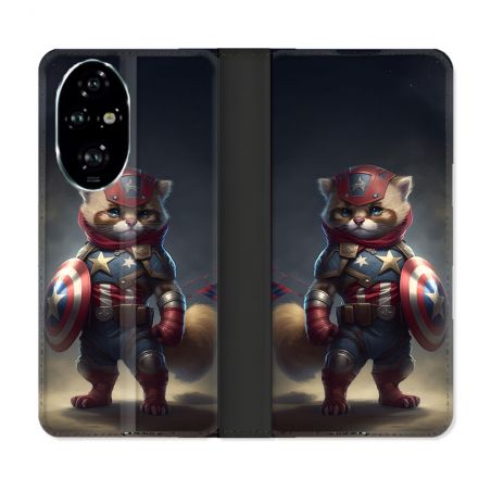 Housse cuir portefeuille Pour Honor 200 Pro 5G Animal Chat America