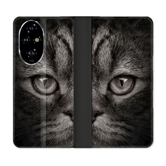 Housse cuir portefeuille Pour Honor 200 Pro 5G Animal Chat Gris