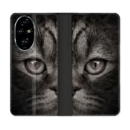 Housse cuir portefeuille Pour Honor 200 Pro 5G Animal Chat Gris