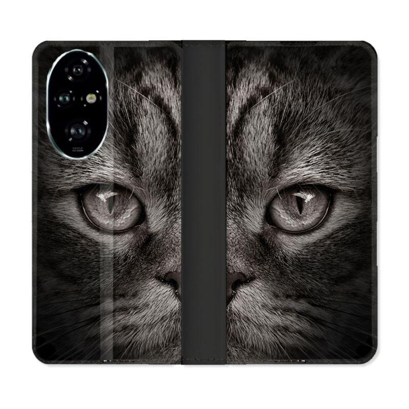 Housse cuir portefeuille Pour Honor 200 Pro 5G Animal Chat Gris