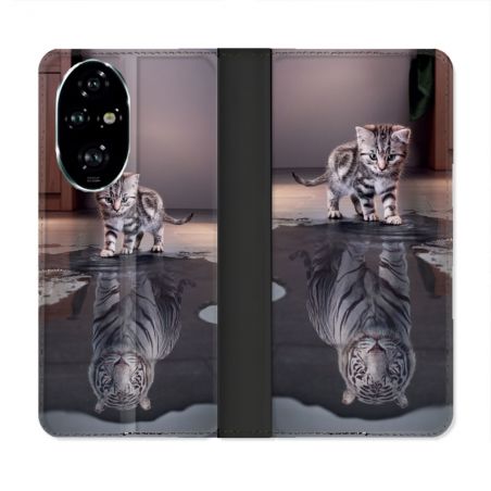 Housse cuir portefeuille Pour Honor 200 Pro 5G Animal Chat Reflet