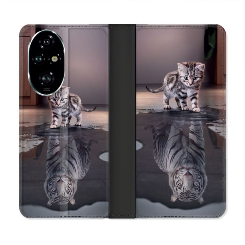 Housse cuir portefeuille Pour Honor 200 Pro 5G Animal Chat Reflet