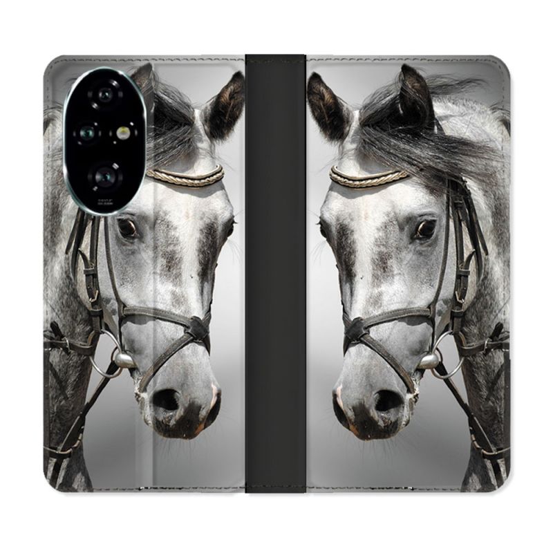 Housse cuir portefeuille Pour Honor 200 Pro 5G Animal Cheval Blanc