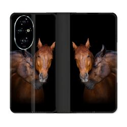 Housse cuir portefeuille Pour Honor 200 Pro 5G Animal Cheval Marron