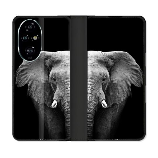 Housse cuir portefeuille Pour Honor 200 Pro 5G Animal Elephant Noir