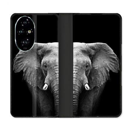 Housse cuir portefeuille Pour Honor 200 Pro 5G Animal Elephant Noir