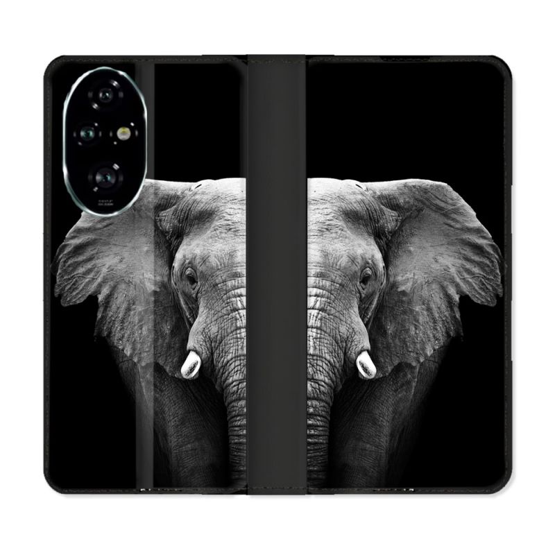 Housse cuir portefeuille Pour Honor 200 Pro 5G Animal Elephant Noir