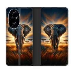 Housse cuir portefeuille Pour Honor 200 Pro 5G Animal Elephant Savane