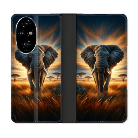 Housse cuir portefeuille Pour Honor 200 Pro 5G Animal Elephant Savane