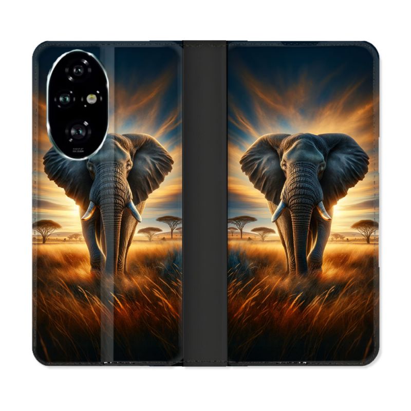 Housse cuir portefeuille Pour Honor 200 Pro 5G Animal Elephant Savane