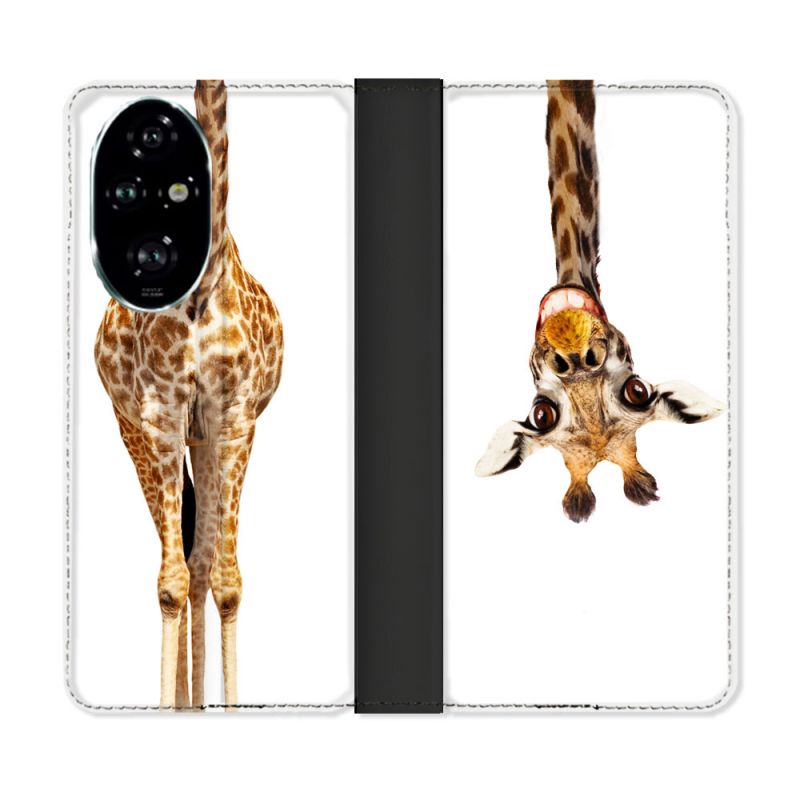 Housse cuir portefeuille Pour Honor 200 Pro 5G Animal Girafe Blanche