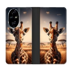 Housse cuir portefeuille Pour Honor 200 Pro 5G Animal Girafe Savane