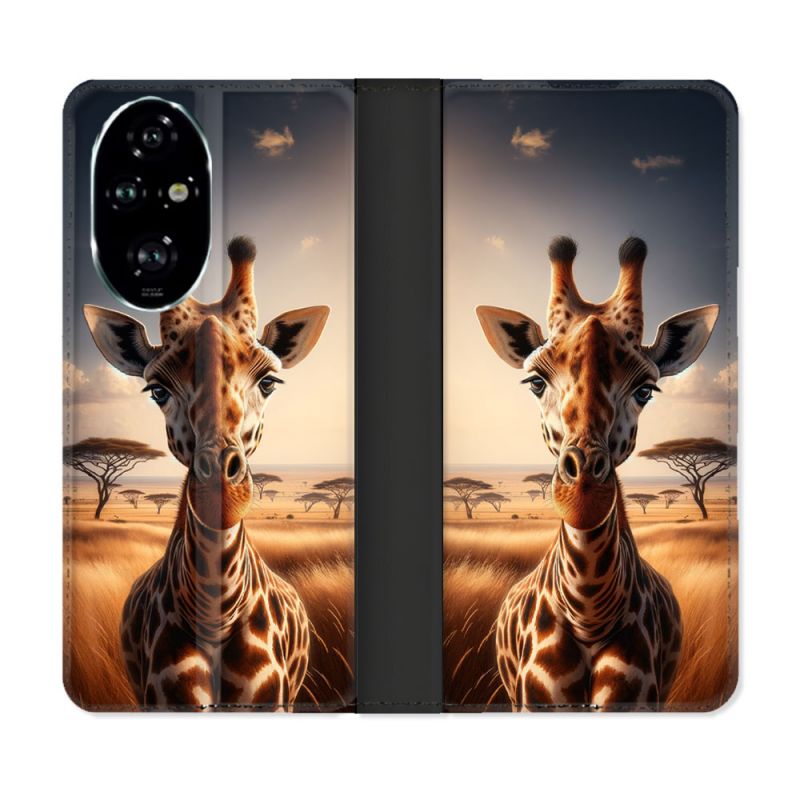 Housse cuir portefeuille Pour Honor 200 Pro 5G Animal Girafe Savane