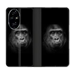 Housse cuir portefeuille Pour Honor 200 Pro 5G Animal Gorille Noir