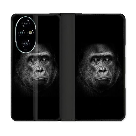 Housse cuir portefeuille Pour Honor 200 Pro 5G Animal Gorille Noir