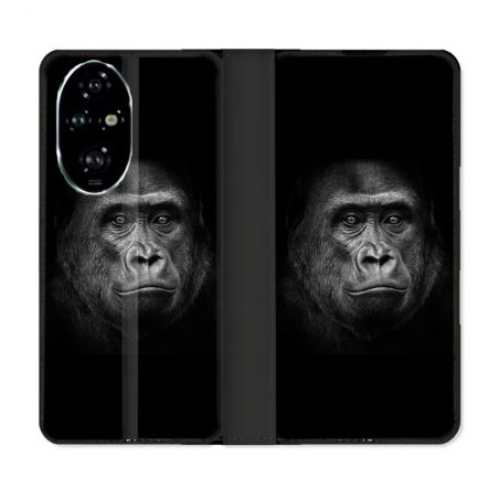 Housse cuir portefeuille Pour Honor 200 Pro 5G Animal Gorille Noir