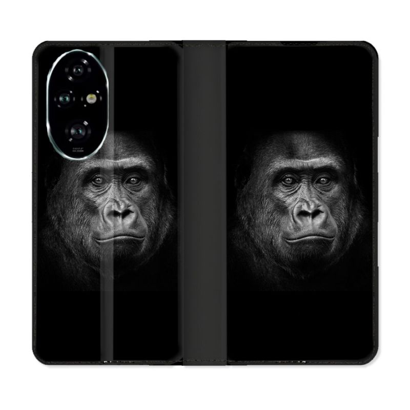 Housse cuir portefeuille Pour Honor 200 Pro 5G Animal Gorille Noir