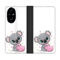 Housse cuir portefeuille Pour Honor 200 Pro 5G Animal Koala Cœur