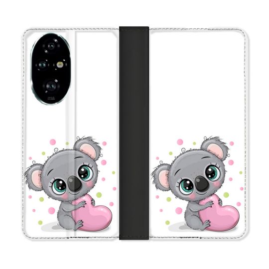 Housse cuir portefeuille Pour Honor 200 Pro 5G Animal Koala Cœur
