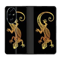 Housse cuir portefeuille Pour Honor 200 Pro 5G Animal Lezard Noir