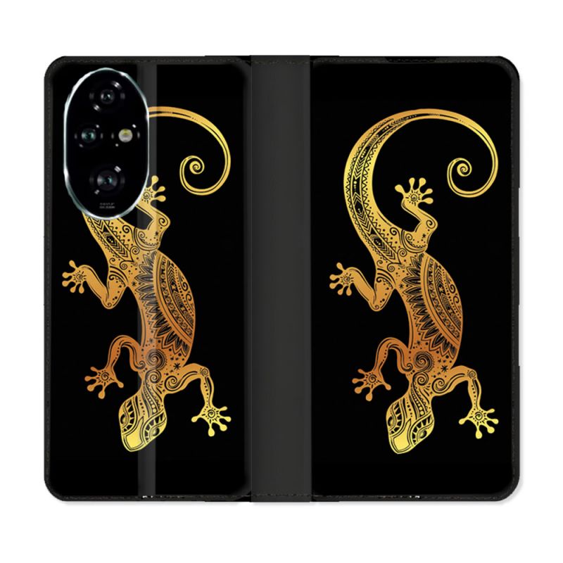 Housse cuir portefeuille Pour Honor 200 Pro 5G Animal Lezard Noir