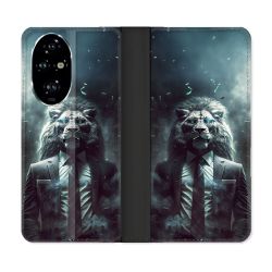 Housse cuir portefeuille Pour Honor 200 Pro 5G Animal Lion Business